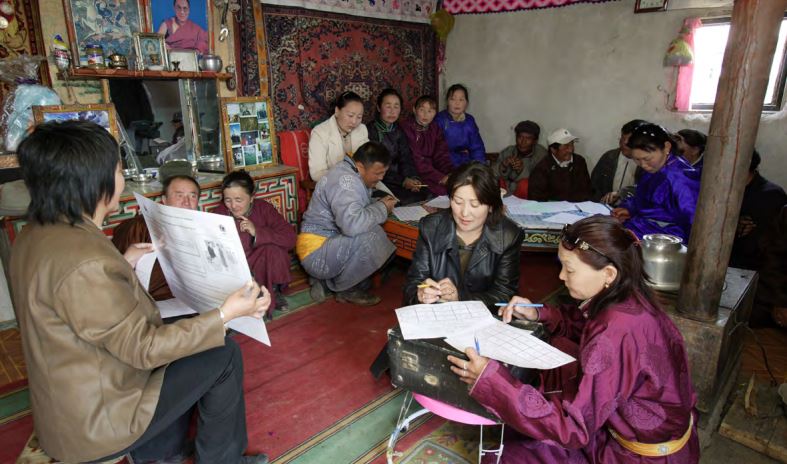 Group of individuals conducting a mapping assessment in Mongolia